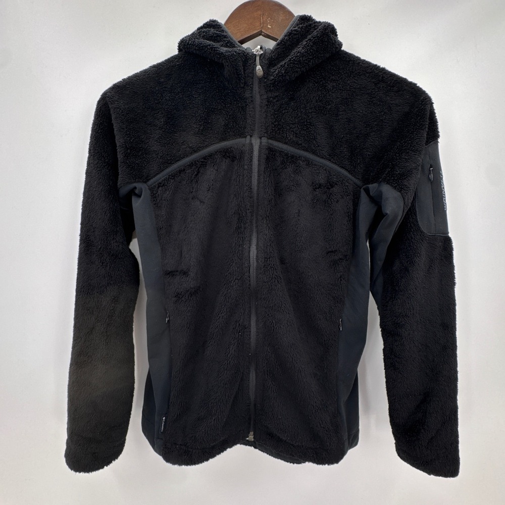 Columbia Titanium Sherpa Fleece Jacket Women Small Black Hooded Outdoor Full Zip